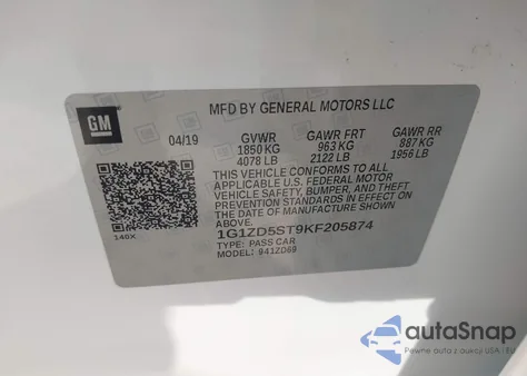 2019 Chevrolet Malibu Lt из США, поврежденный, VIN 1G1ZD5ST9KF205874